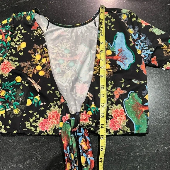 Free People HAH Swim Top Tie Closure Black Floral Butterfly Lemon Tree S - Picture 5 of 9